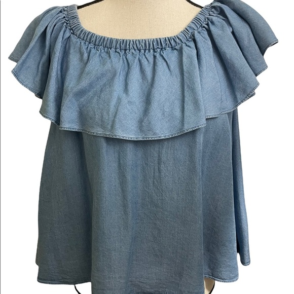 Rebecca Minkoff womens chambray off shoulder X-Small blouse/Top. - Picture 7 of 8